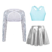 Ensemble de vêtements d'entraînement pour enfants 6-14 3 pièces pour enfants Sequin Girls Sublimation Internship Jazz Dance Costumes Stage Performance Wear