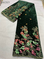 Tissu en dentelle de velours brodé africain, couleur tan nigériane, dentelle brodée pour la confection de robes avec des paillettes, 100% polyester, maille élastique