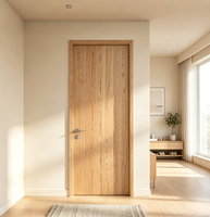 Porte de chambre en chêne blanc naturel avec motif vertical en cuir, porte intérieure en bois massif pour entrepôt et école, finition manuelle