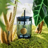 Seaux à boissons en verre Hxglass bleus pour café et cola avec couvercles et pailles, isolation thermique, pour cadeaux d'anniversaire pour enfants