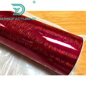 1.52X18Meter PVC gerilebilir koyu kırmızı lazer parlak fırçalanmış araba sarma vinil Film