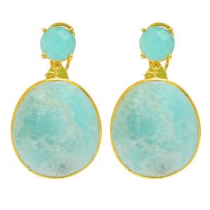 Boucles d'oreilles pendantes en argent sterling 925 avec pierre précieuse amazonite bleue plaquée or pour mariage, fête, cadeau - Product Image 1