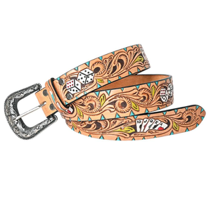 Cinturón de cuero turquesa personalizado unisex estilo occidental bordado floral con hebilla de aleación vintage fabricante indio - Product Image 4