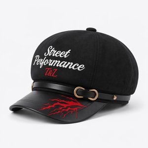 Wholesale T&L Custom Logo Chenille Embroidered Faux Suede Adjustable Unisex <b>Beret</b> Hat Luxury Vintage Varsity Gorras - Product Image 1