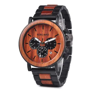 BOBO BIRD Chronograph Watch Men Wood Luxury Wooden Wristwatch Custom Timepieces