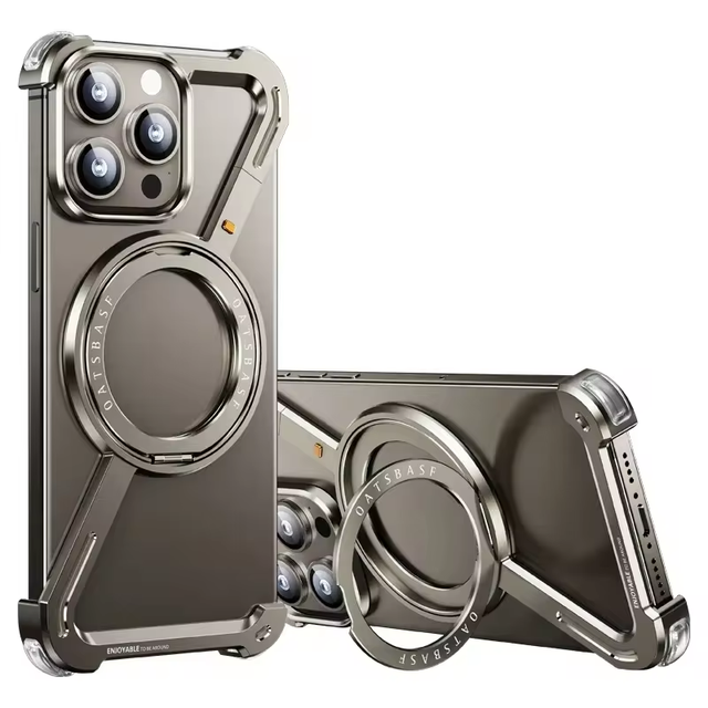 Aluminum Alloy Frameless Design Z Phone Case for iPhone 13/15/14 Pro/Max With Rotatable Ring Holder Magnetic Kickstand Cover