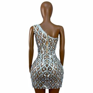 Abito tubino mini monospalla con strass glitterati argento, taglie forti, aderente, <span class=keywords><strong>da</strong></span> sera, per banchetti, feste, balli, abbigliamento <span class=keywords><strong>da</strong></span> club <span class=keywords><strong>da</strong></span> donna - Product Image 3