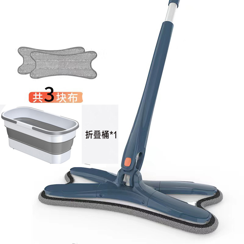 Peacock Blue Imitation Hand-Wringed Mop [3 Cloths] Folding Bucket