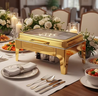 Ensemble de réchauds de buffet dorés de luxe pour la restauration et l'hôtellerie, plat de service en acier inoxydable, chauffe-plats de buffet écologique