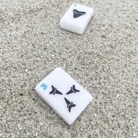 Jeu de Mahjong américain côtier en acrylique blanc, avec tuiles à motifs de plage, points dents de requin, herbe marine, lignes de pêche et craquelures
