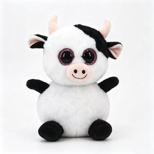 Peluche de vaca personalizado, peluche de vaca con ojos grandes, peluche de vaca con ojos brillantes, peluche de vaca en blanco y negro - Product Image 1
