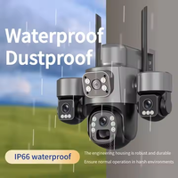 Caméra de surveillance extérieure V380 à trois objectifs, 12MP, carte SIM 4G, vision nocturne solaire, OEM PTZ, caméra de sécurité sans fil CCTV