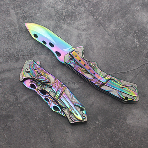 Navaja Plegable de 8.1 Pulgadas con Grabado de Dragón Multicolor, Acero 3Cr13 con Clip, Herramienta EDC para Camping, DIY, OEM, Recubrimiento de Titanio Personalizado - Product Image 3