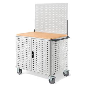 Clever10 mensola portaoggetti carrello con ruote in legno ripiano aggiuntivo pannelli forati e pareti coppia di porte - Product Image 1