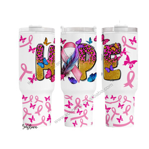Personalizado Concientización sobre el cáncer <span class=keywords><strong>de</strong></span> mama que usamos Rosa sobrevivientes <span class=keywords><strong>fe</strong></span> sobre el miedo sublimación 40oz vaso con asa - Product Image 3