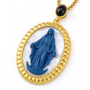 <span class=keywords><strong>Milagro</strong></span> de la Virgen María, Collar con Colgante Católico en Relieve 3D de Nácar Azul - Product Image 1