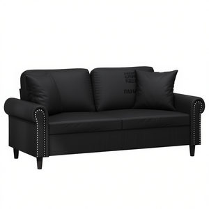 Canapé Chesterfield noir 2 places en cuir PU avec dossier rembourré et accoudoirs roulés, meubles de salon - Product Image 1