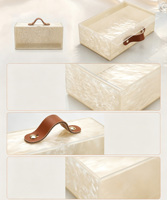 Boîte de rangement pour Mahjong en acrylique à motif coquillage nacré avec poignée en cuir, OEM personnalisé, portable, pour tuiles de Mahjong américaines