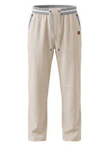 <span class=keywords><strong>Pantaloni</strong></span> Casual da <span class=keywords><strong>Uomo</strong></span> in <span class=keywords><strong>Lino</strong></span> a Gamba Dritta, Vita Media Elastica con Coulisse, Dettagli a Righe, Traspiranti - Product Image 6