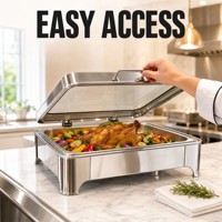 Ensemble de chauffe-plats de luxe en acier inoxydable doré avec couvercle en verre pour buffet, idéal pour hôtels, mariages, banquets, restaurants et traiteurs