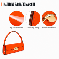 Sac à bandoulière SHINE ERA 3467 en cuir verni véritable brillant orange vif, avec couvercle en métal doré sculpté, pour femme