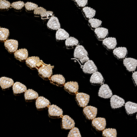 Collier Baguette Cœur Iced Out en Zircon Cubique, Ras-de-cou Hip Hop Plaqué Or, Bijoux pour Femme et Homme, Idée Cadeau
