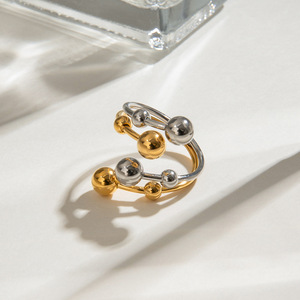 Stainless Steel Ring Gold Silver Ball Geometric Design Unisex Jewelry Gift - Product Image 2