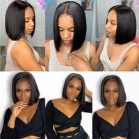 Perruque Bob Courte HD Populaire Vietnamienne à Densité 200%, Lace Front Transparente 13*4 sans Colle, Cheveux Lisses Baguette 180g