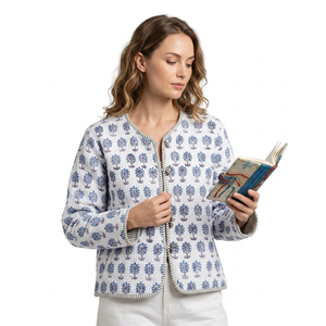 Veste bomber réversible matelassée en coton à imprimé floral pour femme, col en V, manches longues, idéale pour l'automne et l'hiver, parfaite pour les soirées. - Product Image 1