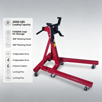 Support de moteur pliable robuste en acier avec 4 bras réglables, 6 roulettes pivotantes et tête rotative pour garage et atelier