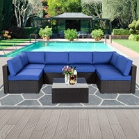 Conjunto de muebles de mimbre seccionales para exteriores, conjunto de sofá de mimbre para Patio, con cojines lavables y mesa de centro, 7 Uds.