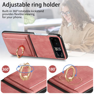Funda tipo billetera de imitación de cuero para Samsung Z Flip 6 5 4 Moto <span class=keywords><strong>Razr</strong></span> 60 50, Tarjetero con anillo de Metal, funda a prueba de golpes - Product Image 4