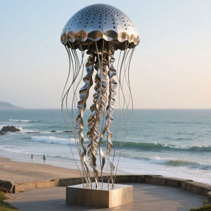 Sculpture de méduse en acier inoxydable moderne, durable et créative à grande échelle pour une utilisation en extérieur dans les jardins et les immeubles de bureaux - Product Image 3