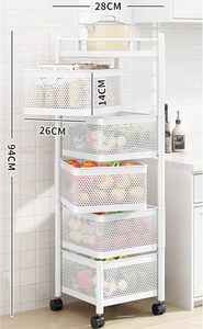 5-Layer Practical Kitchen Storage <b>Trolley</b> Carbon Steel Square Shelf Rotating <b>Wheel</b> Holders Racks Standing Type Installation - Product Image 2