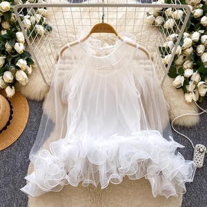 Completo da donna 2 pezzi: Blusa in rete con orlo a balze e top interno a canotta, elegante camicia in <span class=keywords><strong>tulle</strong></span> trasparente Sehe Fashion - Product Image 2