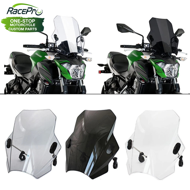 RACEPRO Universal Motorcycle Adjustable Wind Screen Windshield for 22MM 25MM 28MM Diameter Handlebar for MT-09 Z900 G310R Z650