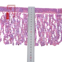 Frange en dentelle à sequins irisés de 15 cm, gravée au laser, avec perles de 7 mm, décorations suspendues en tissu maillé, accessoires vestimentaires