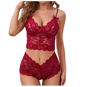 Lingerie sensual renda decote em v barato, de laço, erótica, embora conjunto de roupa íntima, lingerie, plus size