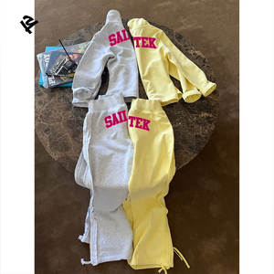 Ensemble 2 pièces streetwear pour <span class=keywords><strong>femme</strong></span> : veste courte zippée à capuche et pantalon de survêtement taille haute à jambes larges, coupe ajustée et extensible, style décontracté - Product Image 5
