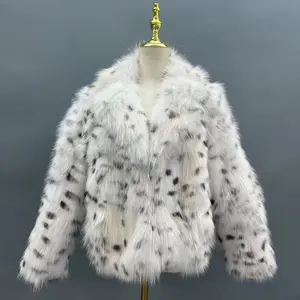 Abrigo de piel auténtica para mujer, abrigo esponjoso con estampado de leopardo blanco natural para invierno y otoño, 2023