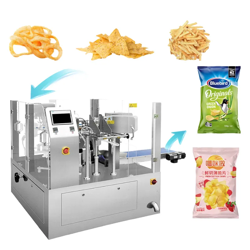 Automatische Popcorn-Dichtungs-Verpackungsmaschine Kartoffel Bananenchips Crispsbeutel Wiegeverpackungsmaschine