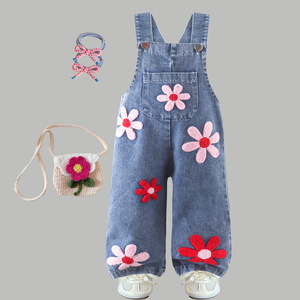 Ropa Infantil para <span class=keywords><strong>Niñas</strong></span>, Overoles de Mezclilla para <span class=keywords><strong>Niñas</strong></span>, Cuatro Estaciones, Bordado de Flores, <span class=keywords><strong>Pantalones</strong></span> <span class=keywords><strong>Anchos</strong></span> para Niños, Gran Venta - Product Image 6