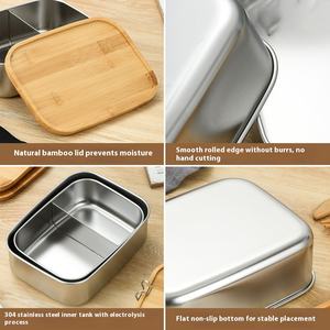 Boîte à lunch en acier inoxydable écologique avec couvercle en bambou, boîte à bento portable étanche pour le camping et les <span class=keywords><strong>repas</strong></span> en plein air - Product Image 4