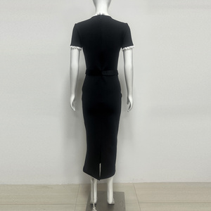 <span class=keywords><strong>Abito</strong></span> <span class=keywords><strong>Midi</strong></span> <span class=keywords><strong>Nero</strong></span> di Lusso con Decorazioni per Donne, <span class=keywords><strong>Elegante</strong></span> Vestito a Maniche Corte con Cintura e Cristalli Floreali per Serate Formali e Feste - Product Image 4