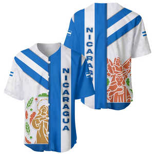 Maillot de baseball culturel du Nicaragua avec rayures bleues et blanches et motif indigène imprimé par sublimation – Haut pour homme Nicaragua - Product Image 2