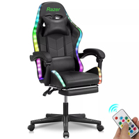 Dropshipping Chaise de jeu économique en cuir PU noir Chaise de course E-Sports Chaise de joueur PC avec lumières LED RVB et repose-pieds