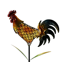 Lampe solaire étanche en métal en forme de coq avec globe en verre craquelé, LED, pour jardin, cour, allée extérieure