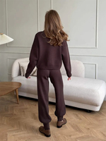 Ensemble décontracté élégant pour femme : pull tricoté décontracté à fermeture éclair intégrale et pantalon de jogging ample