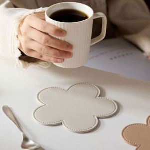 Cute PU Leather Coaster Flower Shaped Heat Insulation Cup Mats <b>Cheap</b> Round Tea <b>Pad</b> for Decor - Product Image 2