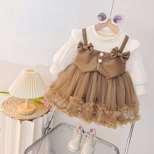 Abito da Principessa per Bambina Primavera-<span class=keywords><strong>Autunno</strong></span> 2025, Stile Coreano con Maniche Lunghe in Rete e Fiocco per Compleanno - Product Image 3